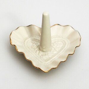 Vintage Lenox Heart-Shaped Ring Holder – Gold Trim & Embossed Floral Elegance